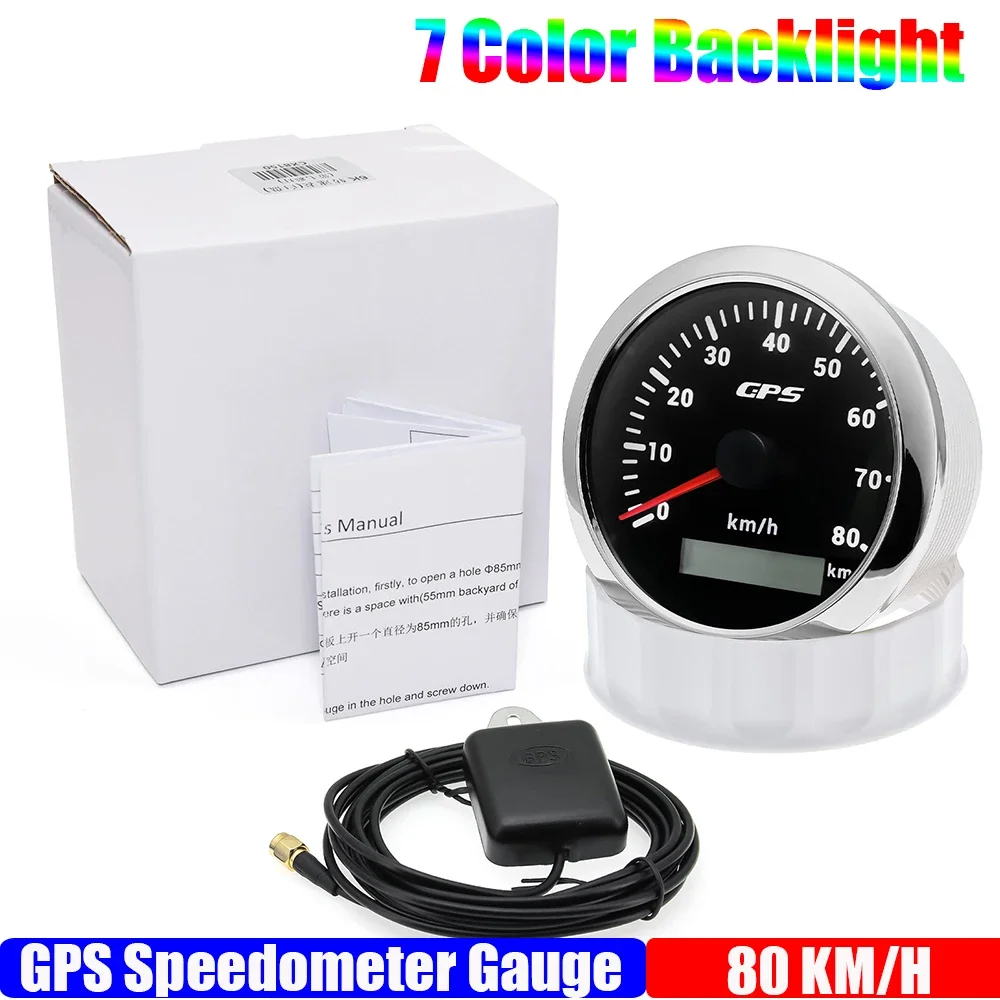 ELING 85mm GPS-snelheidsmeter 0-60MPH met GPS-antenne met 7 kleuren