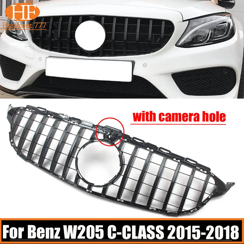 

For Benz W205 C-CLASS 2015-2018 Car Front Bumper Grille GT Style Grill Inlet Mesh Grills Quality ABS Plastic