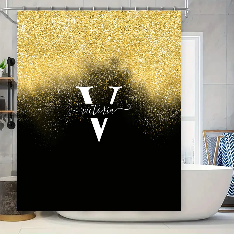 Modern Gold Shower Curtain with Personalized Logo for Bathroom Decor Gradient Design for Luxury Bathing Experience