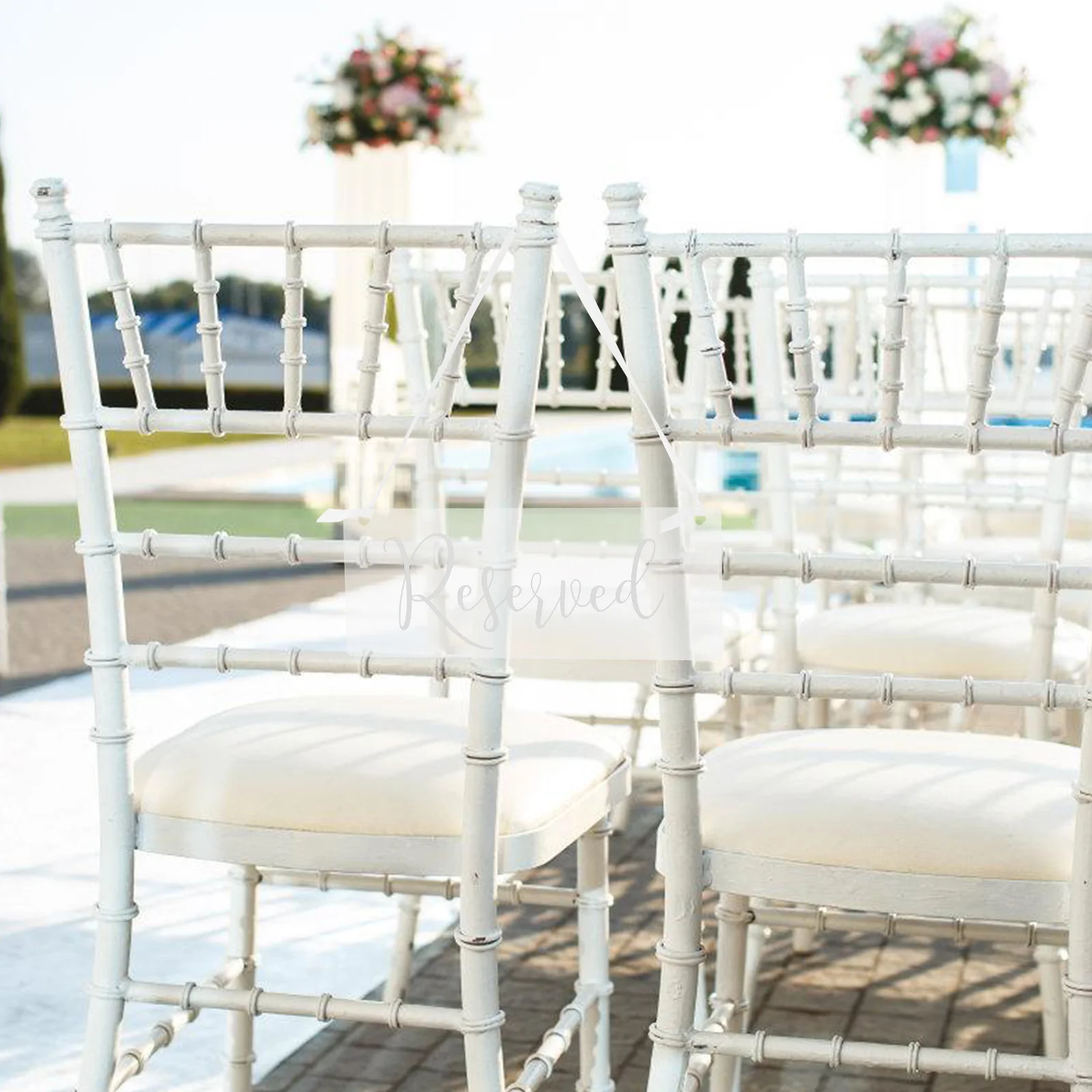 

6Pcs Acrylic Hanging Wedding Reserved Signs Transparent Chair Tags Seat Reservation Decorative Reusable Wedding Signs