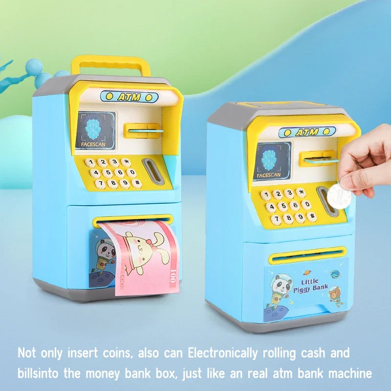 Leuke Cartoon ATM Machine Spaarpot met Gezicht Ontgrendelen Vingerafdruk Kluis Educatieve Muziek Muntautomaat voor Kinderen Leuk Leren