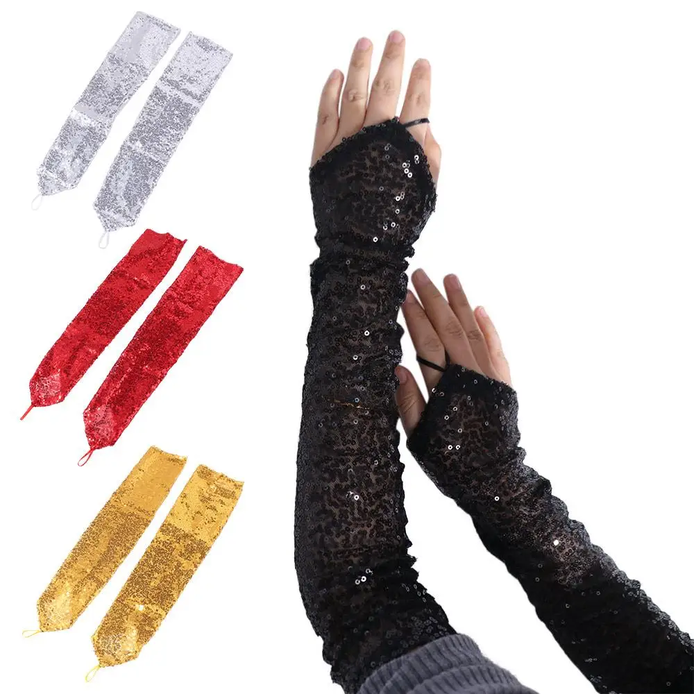 

Fingerless Sequins Gloves Shiny Creative Women Cosplay Gloves Comfortable Long Hook Creased Long Gloves Cosplay Costume
