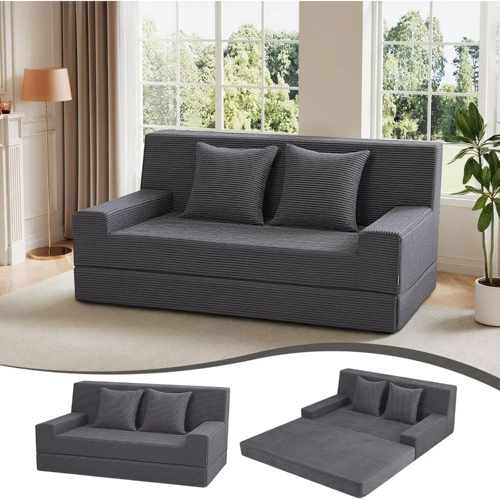 

Boneless Folding Sofa Bed Queen, Corduroy Convertible Sleeper Chair, Foldable Foam Mattress Chair, Comfy Fold‑Out