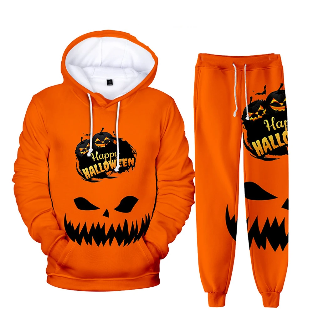 Conjunto masculino de agasalho lanterna abóbora halloween, moletom estampado 3D, calça esportiva, alta qualidade, horror, conjunto de 2 peças