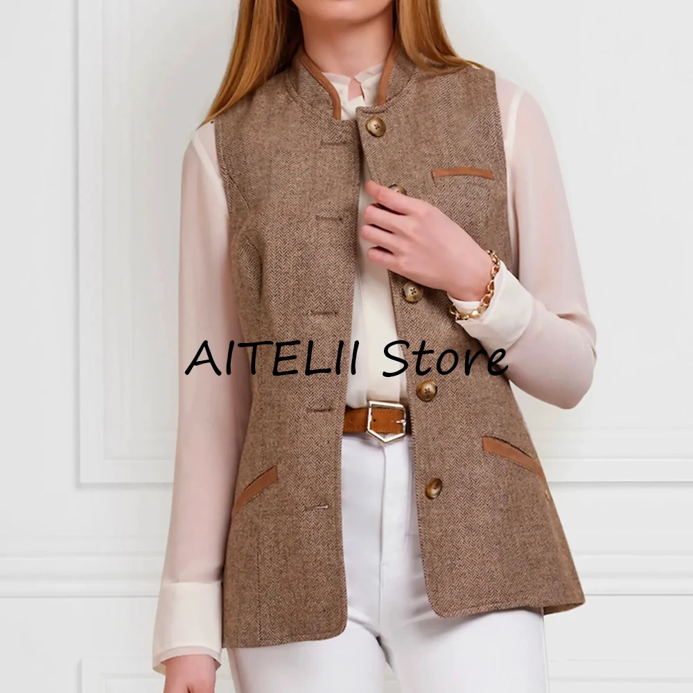 Women\'s Herringbone Vest Giletes for Women Long Woman Vests Trendy Women\'s Clothing New in Coats and Jackets Tops Lady Best Coat