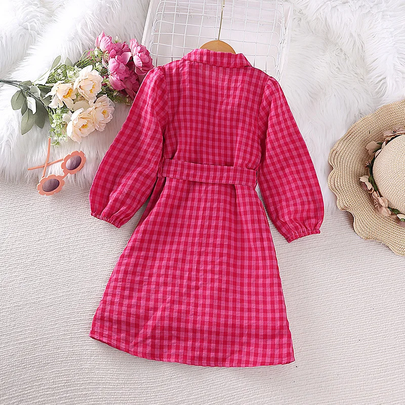 Kids 4-7 Years Red Plaid Long-Sleeved Shirt Stylish Girls Princess Baby Girl Dress