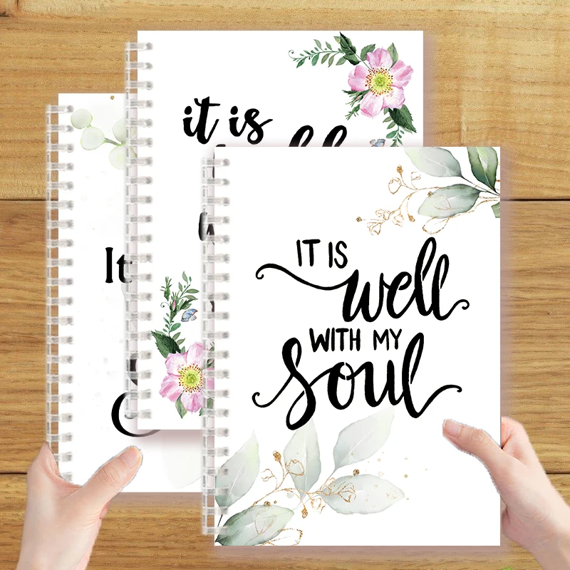 Inspirational Quote Hymn - It Is Well with My Soul - Spiral Notebook Fine Art Script Calligraphy Writing Note Book Faith Belief