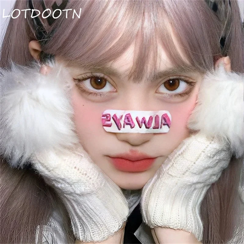 LOTDOOTN اليابانية Harajuku أفخم أصابع محبوك الكفة قفازات Y2K غطاء للأكمام شتاء دافئ الندى نصف اصبع الذراع قفازات القفازات