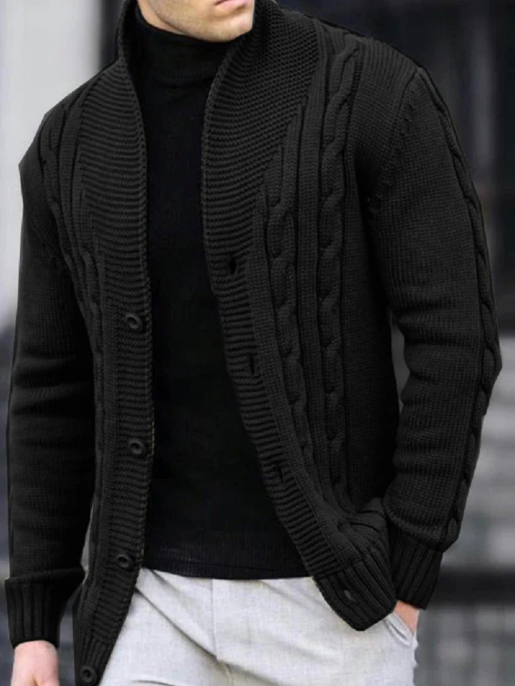 Men's Casual V-Neck Button-Up Cardigan Solid Color Knit Sweater for Fall Winter Machine Washable knitwear coat mens sweater