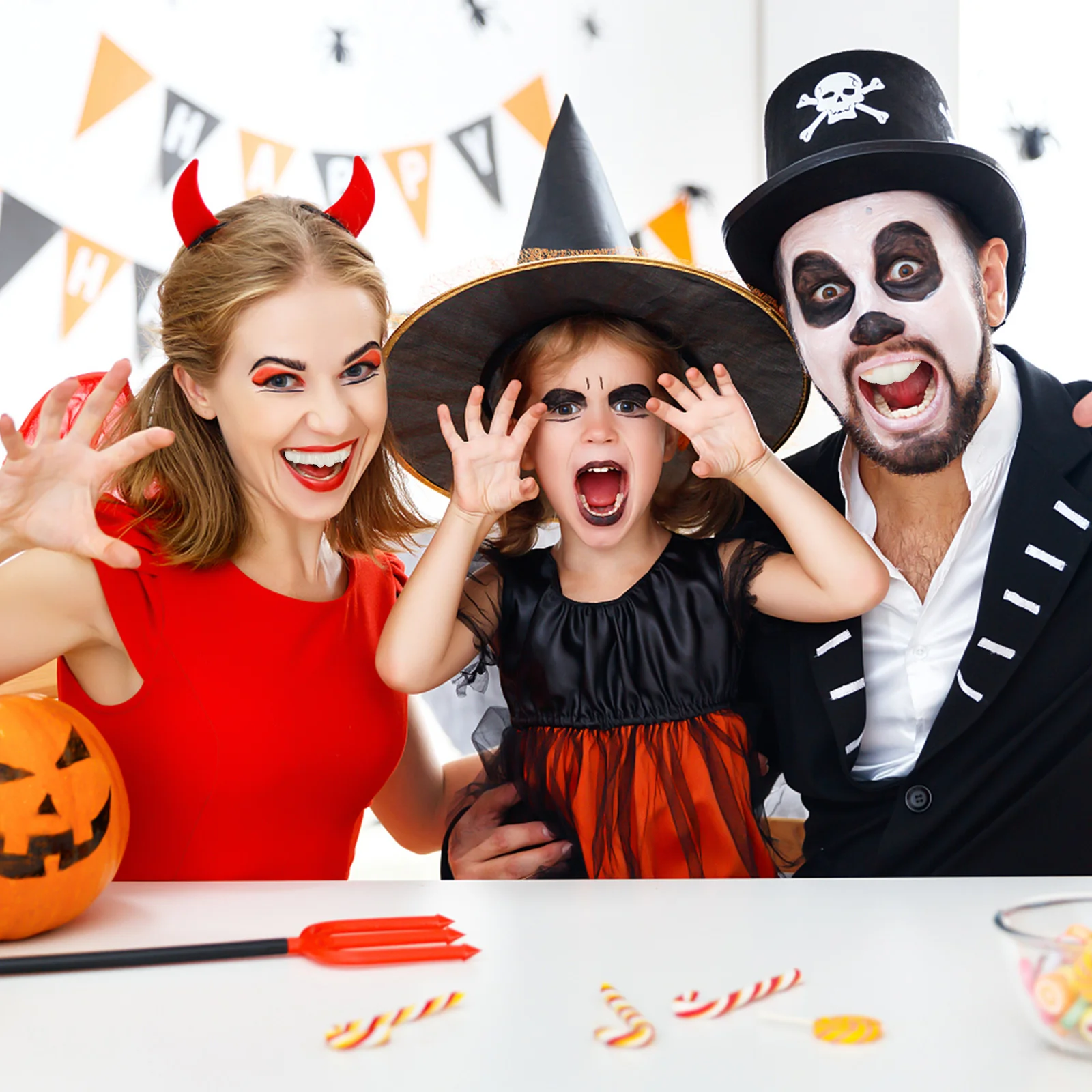 12 Uds. Accesorios falsos de Halloween colmillos de vampiro zombi Cosplay fiesta broma dientes feos decorativos disfraz de dientes divertidos