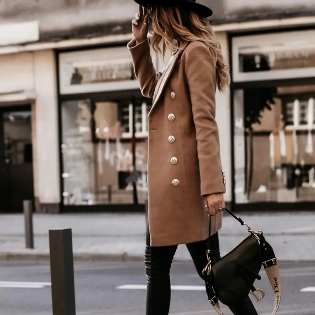 

Women's Double-Breasted Coat Long Sleeve Suit Collar Woolen Cloth European American Style Autumn Winter Jacket