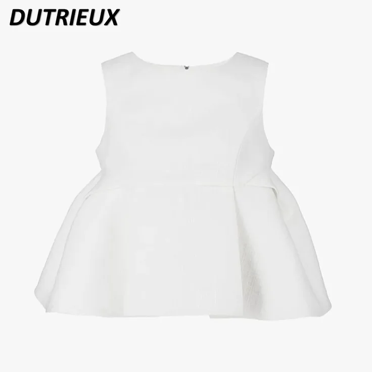 Débardeur sans manches à col ras du cou pour filles, nouveaux modèles d'été japonais, bord à volants, balançoire, doux et mignon, couleur unie, débardeur polyvalent