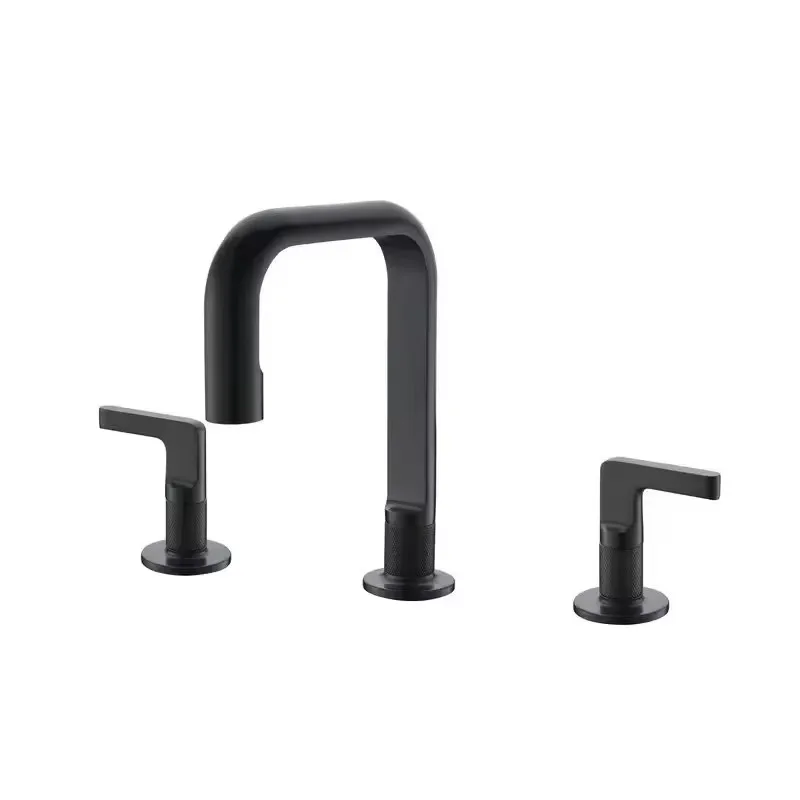 

Luxury 3-Hole Brass Bathroom Faucet Black Waterfall Basin Taps with Brushed Gold Finish for Bathtub & Living Room