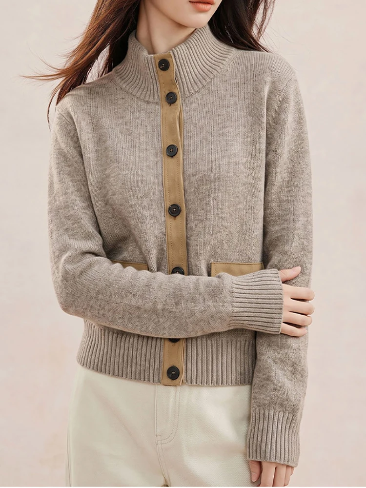 Lady's traditional money-style stand-up collar knitted cardigan with beaver fur patch buttons and coat 2026 new style
