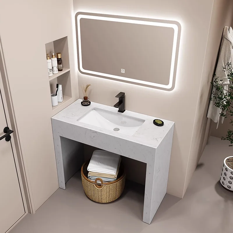 Punching-free waterproof marble toilet floor-standing washbasin cabinet combination