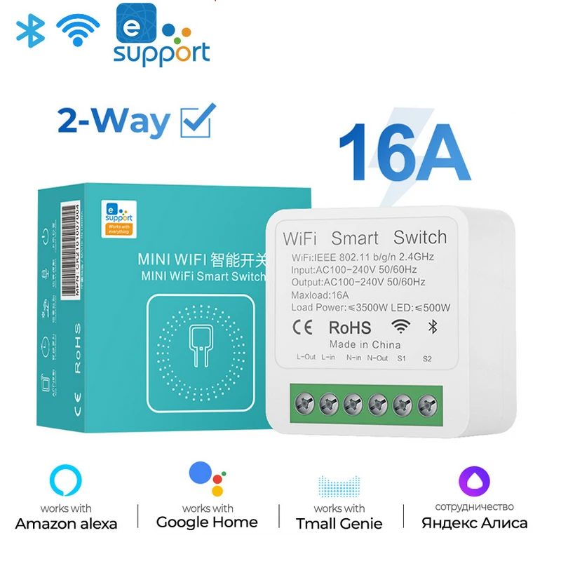 

16A eWeLink Smart Switch Smart Home Relay Module Support 2-way Mini WiFi Light Switch Voice Control Works With Alexa Google Home