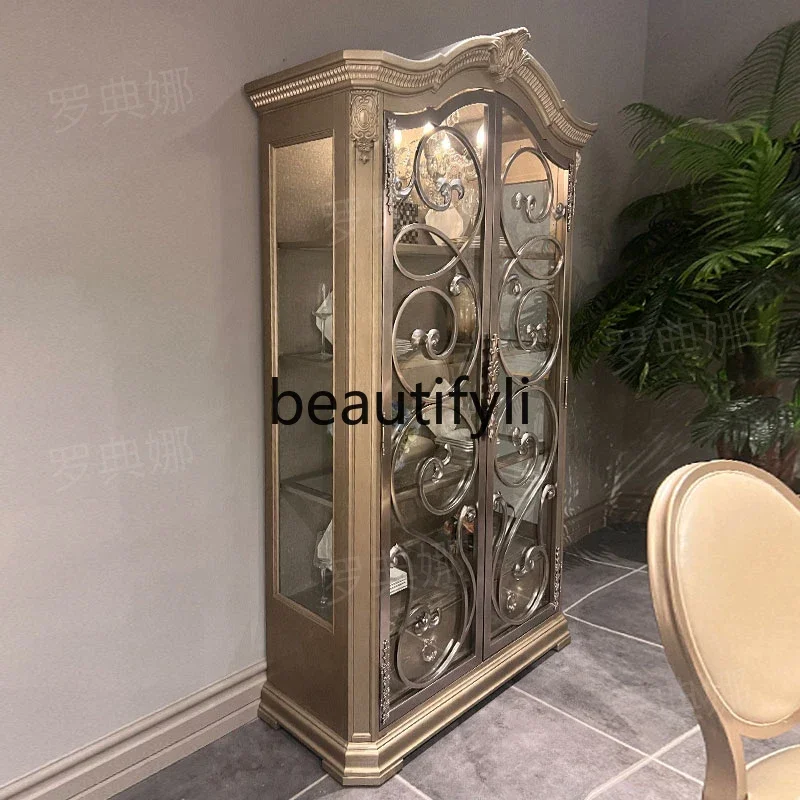 American Zhuyuan dining side cabinet display cabinet solid wood wine cabinet retro light luxury old