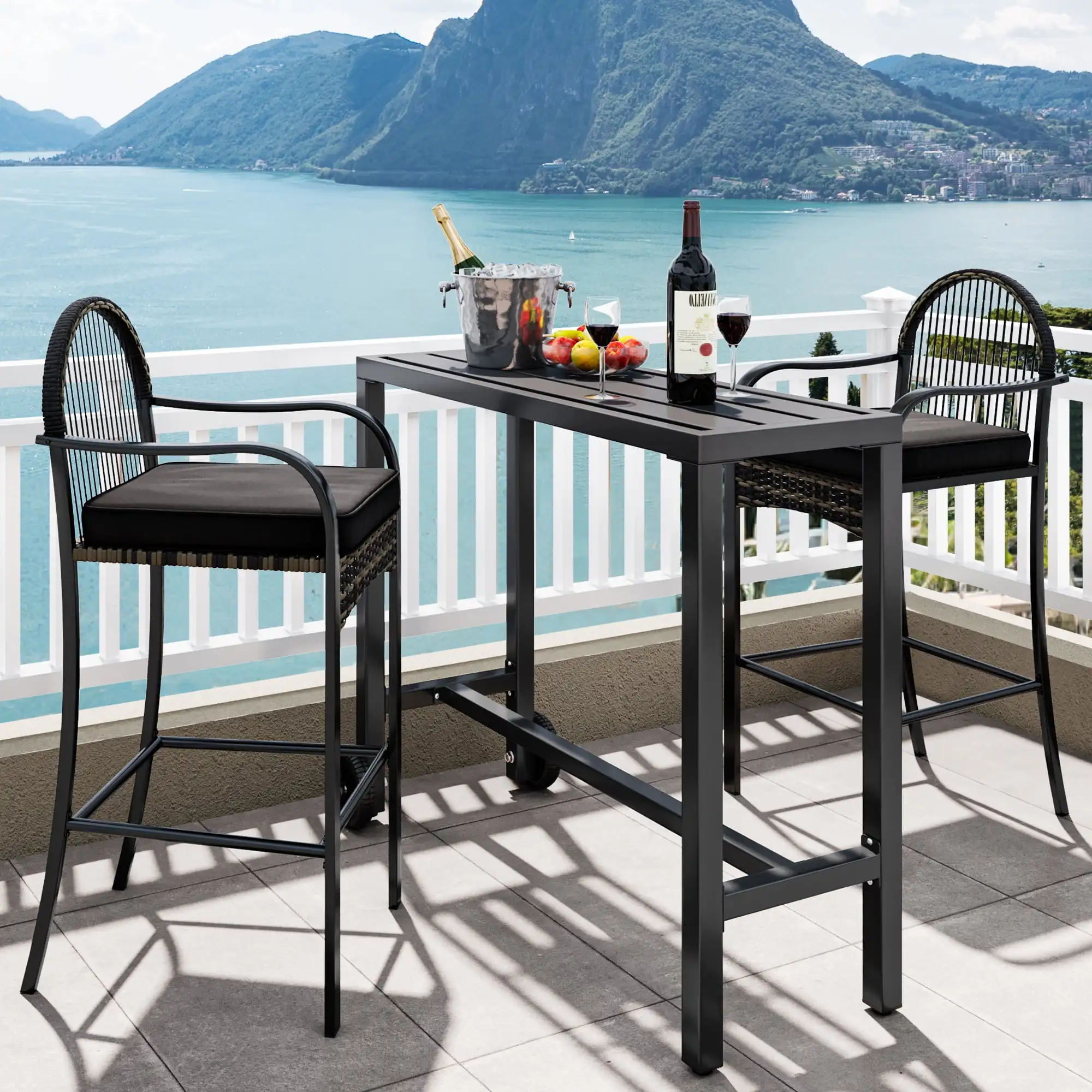 Outdoor Tall Table, 39" Slim Bar Table, Sturdy Bar Height Table for Terrace, Veranda, Backyard, Pool Area, Black