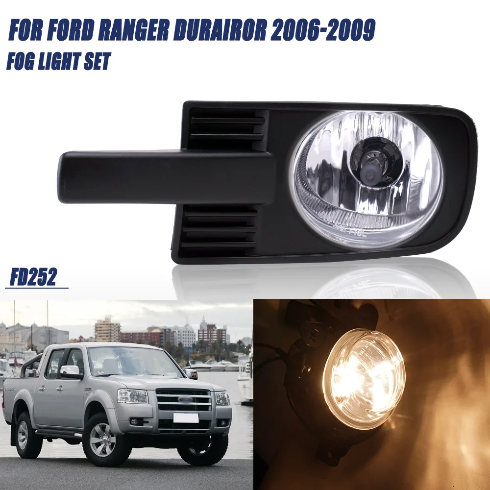 

July King Car Fog Lamp Assembly Kit for Ford Ranger Durairor 2006-2009, 4300K Halogen Fog Lamp Blub +Frame + Harness + Switch
