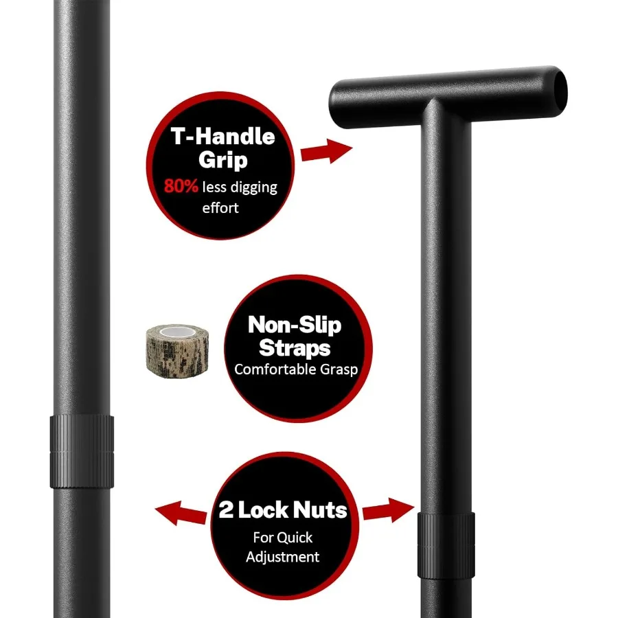 مجرفة بأسمائها الحقيقية شديدة التحمل مع مقبض على شكل حرف T وشفرة مسننة لحفر الحديقة وقطع الجذر وزراعة الخنادق للكشف عن المعادن