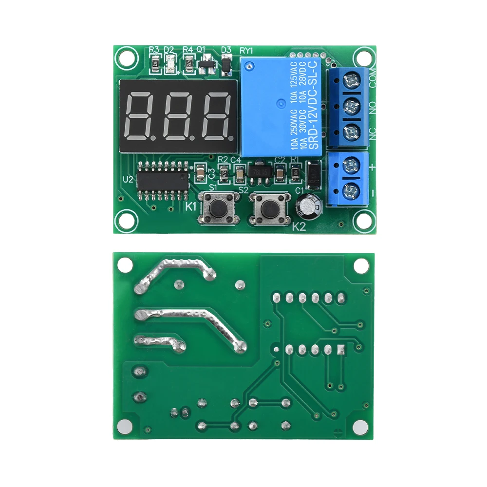 DC12V/24V Multifunctional Digital Display Delay Relay Module 0.36-Inch 3-Digit Red Display Delay Time Off/Delay On/Cycle On/Off