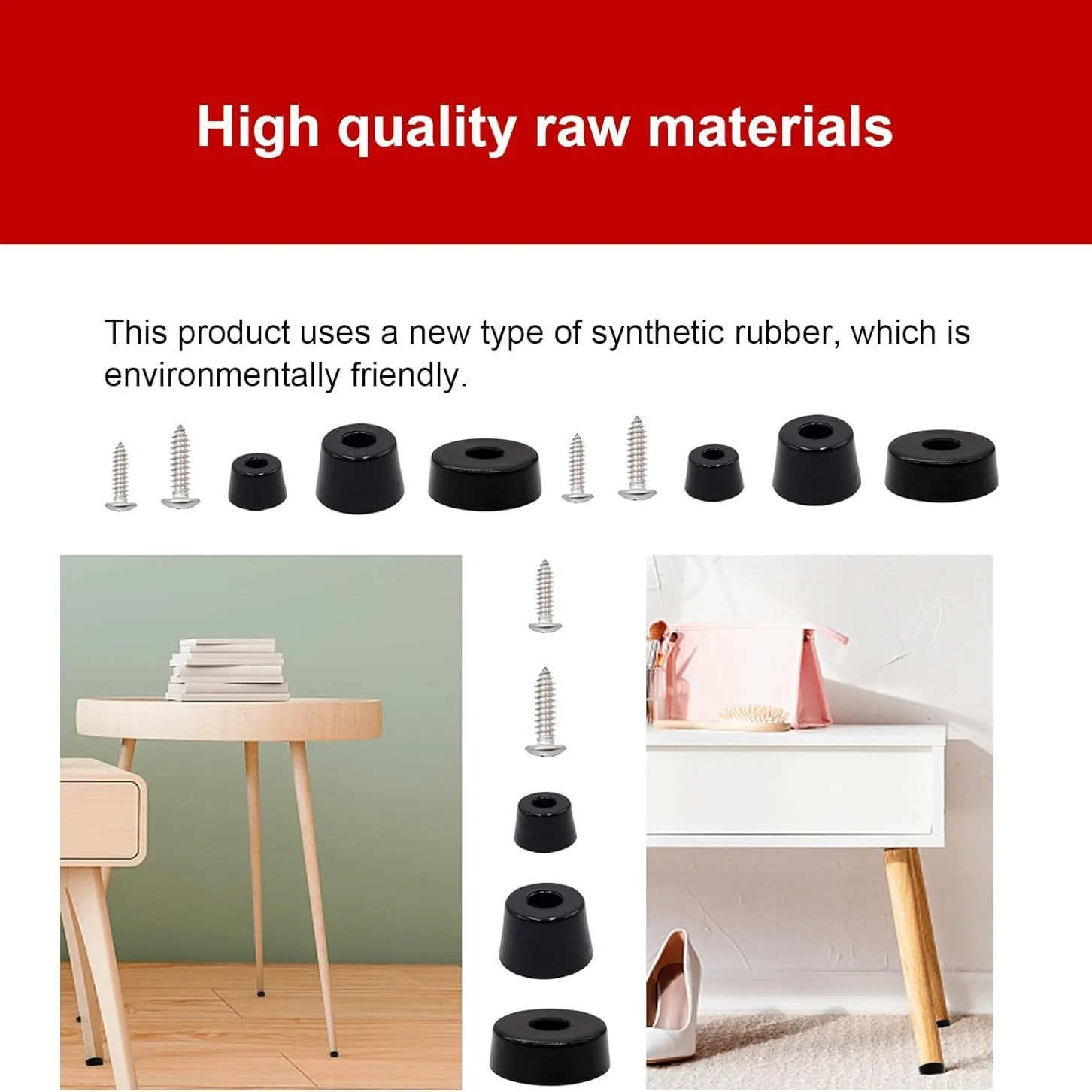 160PCS 3 Sizes Black Rubber Feet for Cutting Board Stainless Steel Washers Screws Furniture Anti Slip
