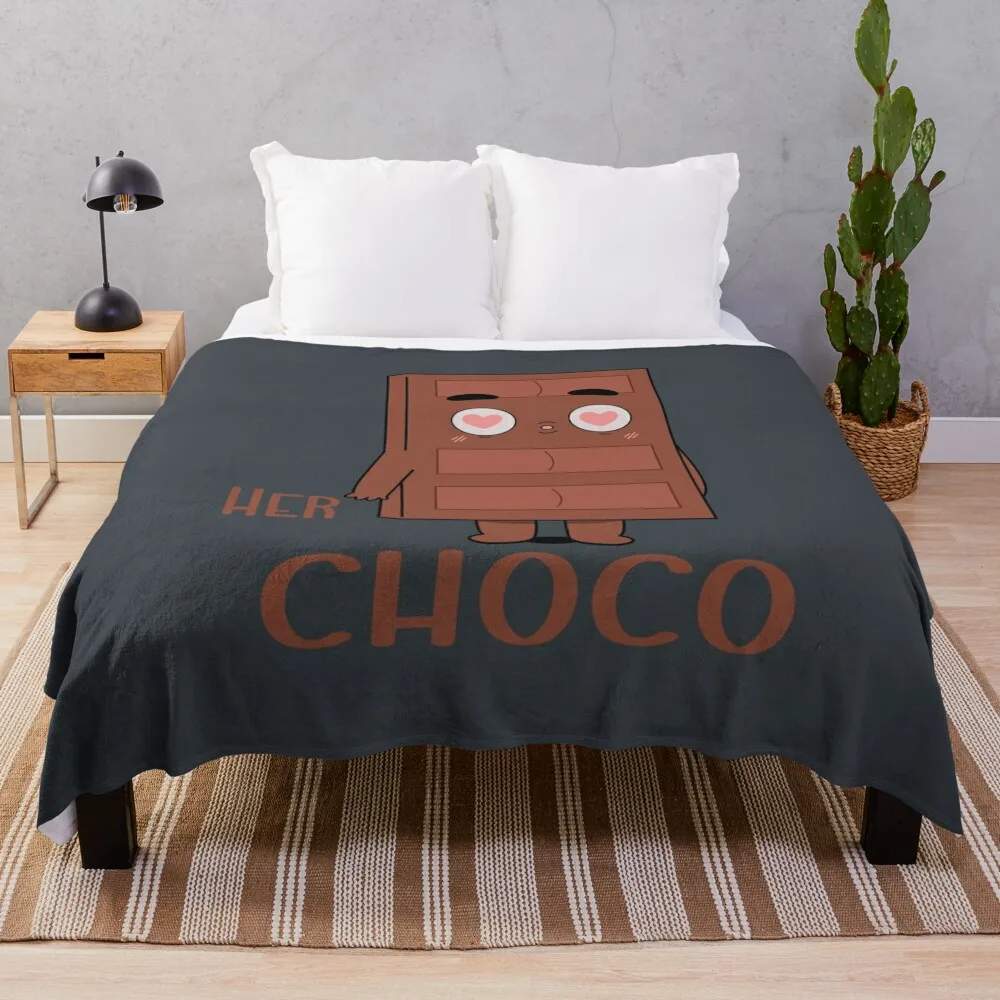 

Her Choco Funny Couples Matching Throw Blanket Warm Sofa Quilt Blankets