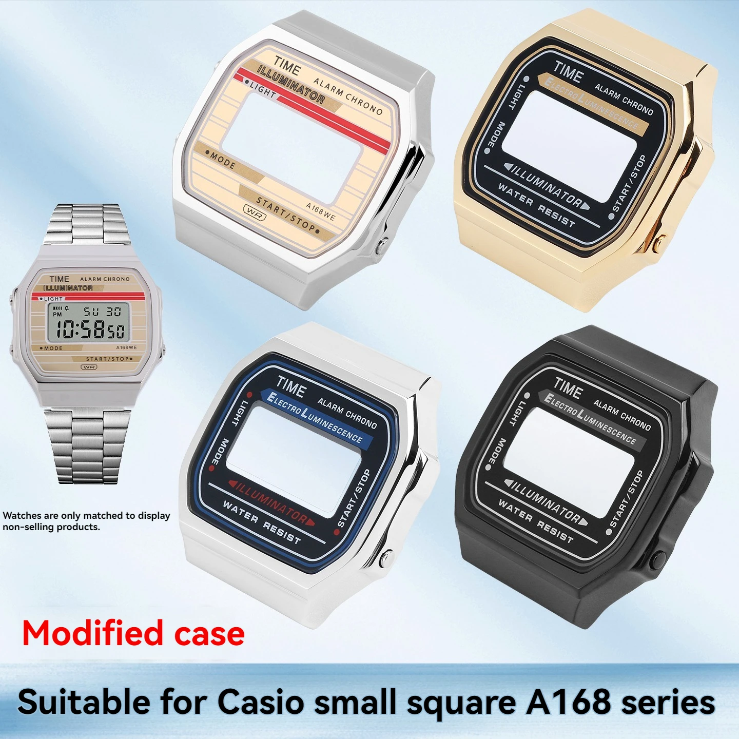 

Mod Kit A168 series stainless steel case for Casio A168WEHA A168WEM metal watch case A168WA/WG strap bezel screw waterproof ring
