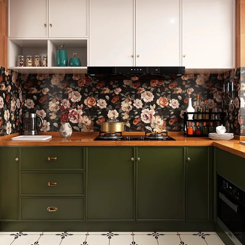 Vintage Dark Floral Self Adhesive Wallpaper Retro Brown Rose Peel and Stick Wall Sticker Waterproof Removable Contact Paper for