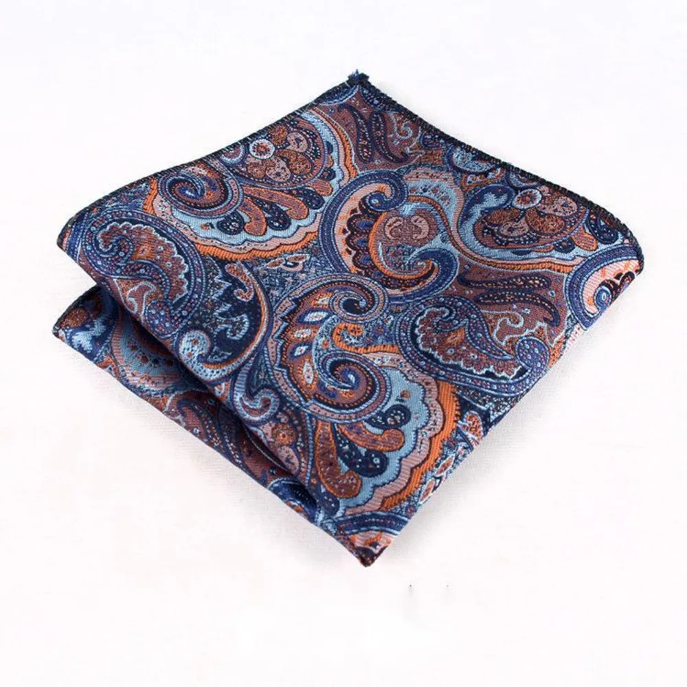 23cm Paisley Pattern Handkerchief Men's Formal Navy Brown Pocket Square Towel Groom Wedding Suit Hanky Host Chest Small Scarf