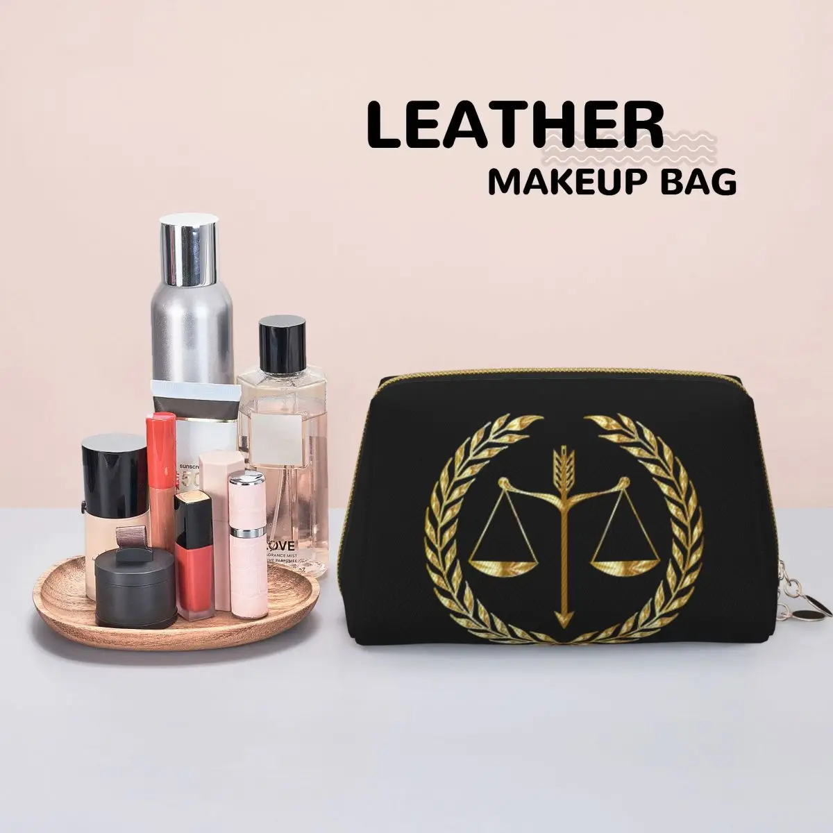 Gold Scales Of Justice Law Logo Lawyer Legal Party Women Cosmetic Bag Travel Makeup Organizer Pouch Toiletry Storage Dopp Kit