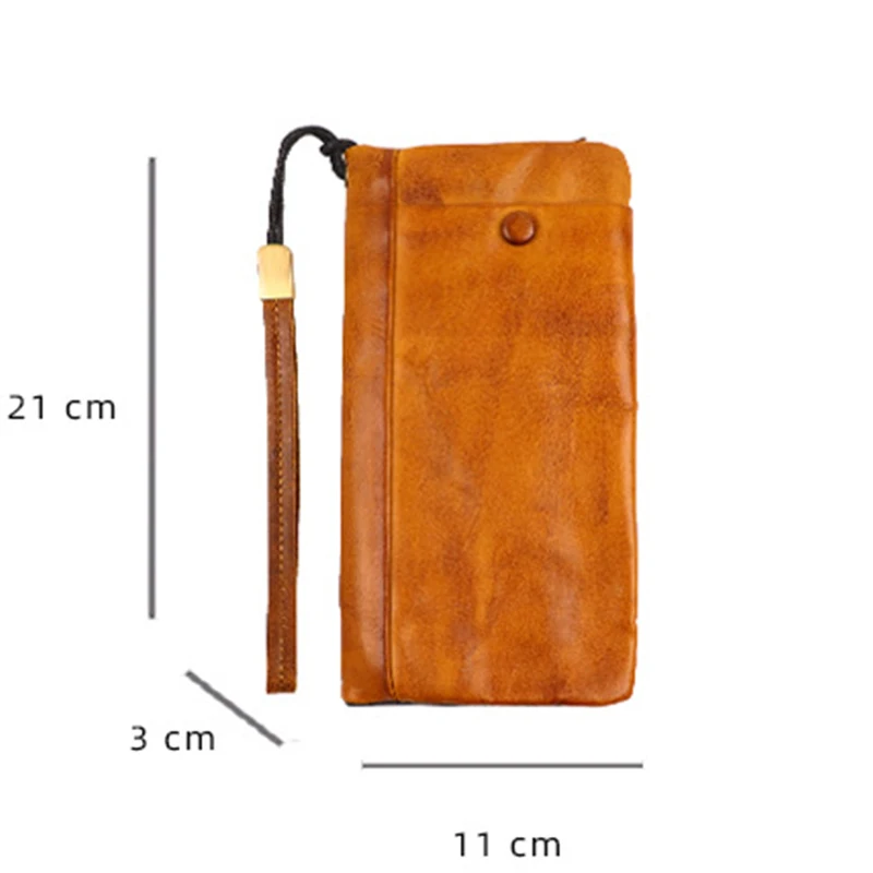 Vintage Pouch Bags Long Style Clutch Bag Genuine Cow Leather Wallet Organizer Cash Holder Button Zipper Solid Wallets Keep Cards