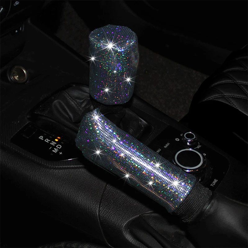1Set Universal Car Full Diamond Gear Shift Collar Cover Auto Crystal Rhinestones Shifter Hand Brake Decor Sleeve Car Accessories