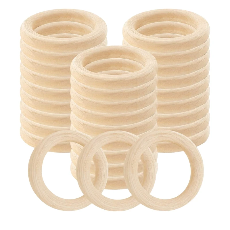 

30 Pcs Natural Wood Rings 60Mm Unfinished Macrame Wooden Ring Wood Circles For DIY Craft Ring Pendant Jewelry Making