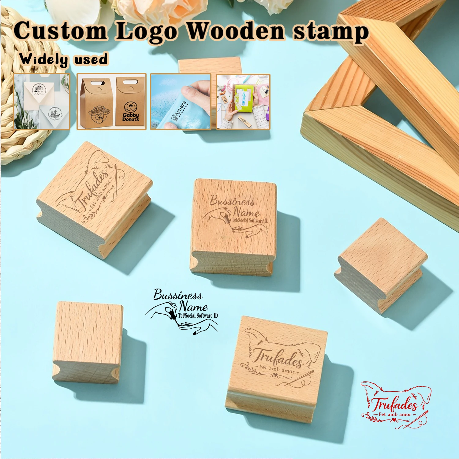 1PC Cartoon Customizable logo Wooden Seal Office Supplies Customizable logo Wooden Stamp Perfect for Fabric, Plastic Surfaces &