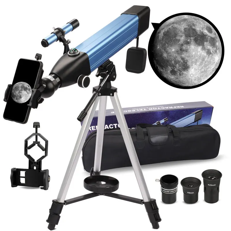 Télescope d'Équilibrage Réfracteur avec Trépied Réglable, Objectif de 60mm, 20X-166X, pour l'Observation de la Lune, Support Mobile pour Enfant, Mayor Inner, 500mm