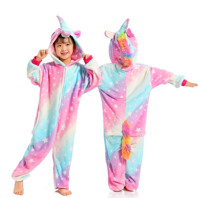 Kigurumi Children Unicorn Panda Animal Flannel Pajamas Set Kids Baby Cartoon Onesies Girls Boys Christmas Party Cosplay Costumes