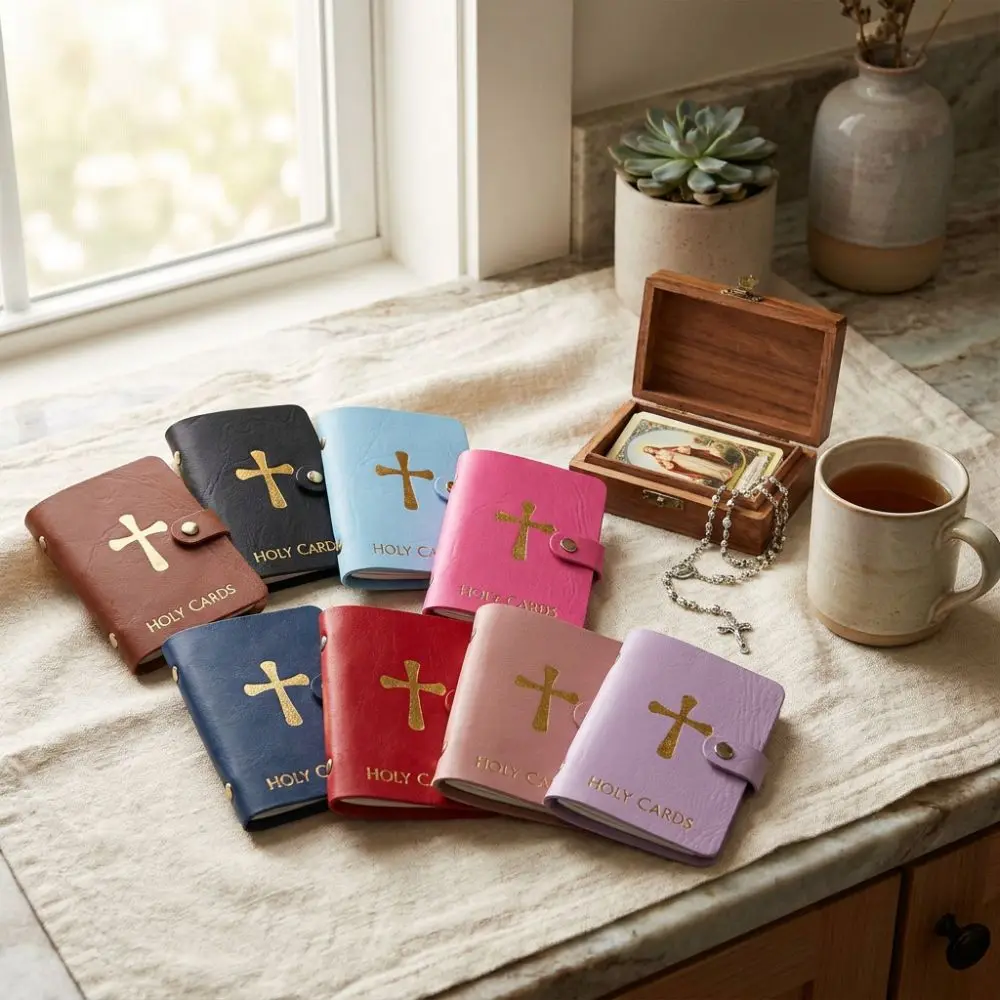PU Leather Prayer Card Holder Compact Waterproof Mini Saints Cards Wallet 40 Slots Wear-resistant Holy Card Booklet Travel
