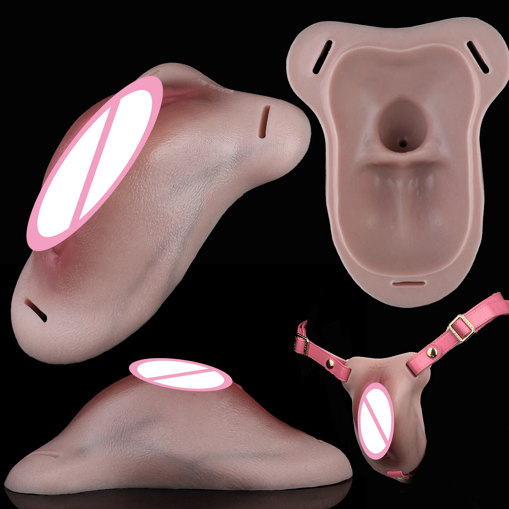 FAAK Men's Hiding Gaff Panties Intimate Camel Toe Thongs Strapon Silicone Cock Cage Fake Vagina Pad for Transgender Crossdresser