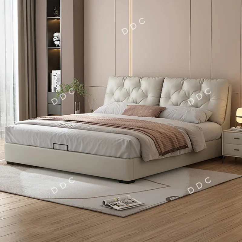 Sun Leather Bed Modern Luxury Queen Wooden Space Saving Japanese Design Comfortable Bed Princess Camas De Casal Home Furniture