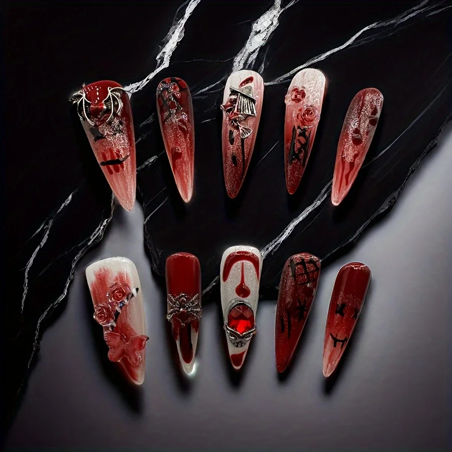 

Sexy Spice sweet cool Burgundy blood Goth dark handmade wear nail removable