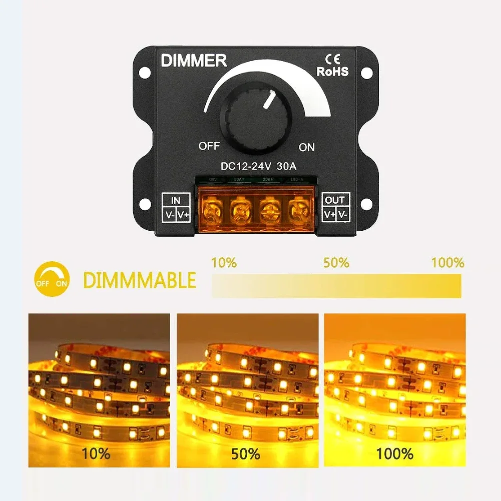 DC 12V 24V przełącznik LED ze ściemniaczem 30A 360W Regulator napięcia Regulator jasności LED pasek światła lampa PWM ściemniacz ściemniacz