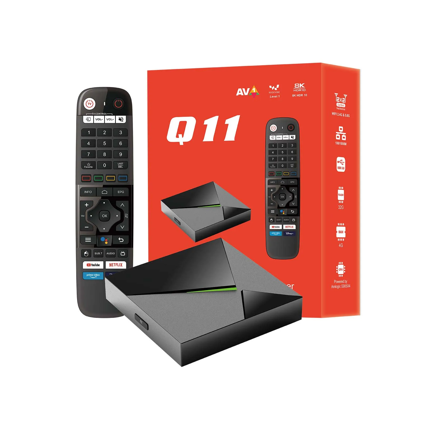 Android 11 Smart TV BOX Q11 Amlogic S905X4 Quad-Core 4GB 32GB TV