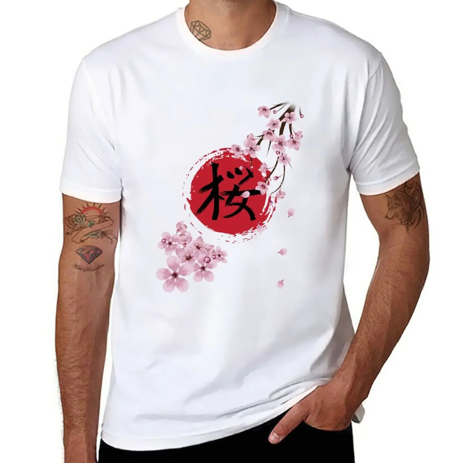 

Blooming Sakura and red Sun T-Shirt boys whites Blouse Short sleeve tee fitted t shirts for men