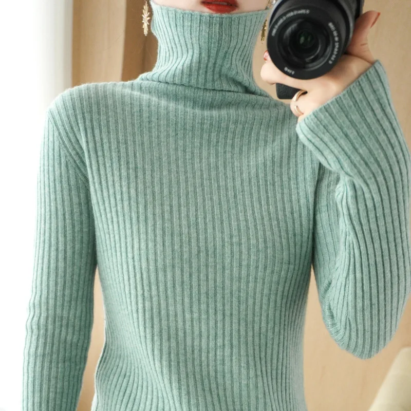 2022 Spring Autumn Winter Women\'s Cashmere Sweater Turtleneck Pullover Slim Solid Color High-quality Warmth Comfort Knitwears