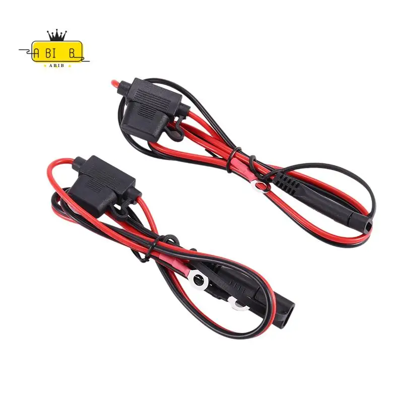 ABIB -Foxsur 2Pcs Motorcycle Battery Charger Sae Charging Cable Sae Quick Disconnect Plug To 12V Ring Terminal Fuse