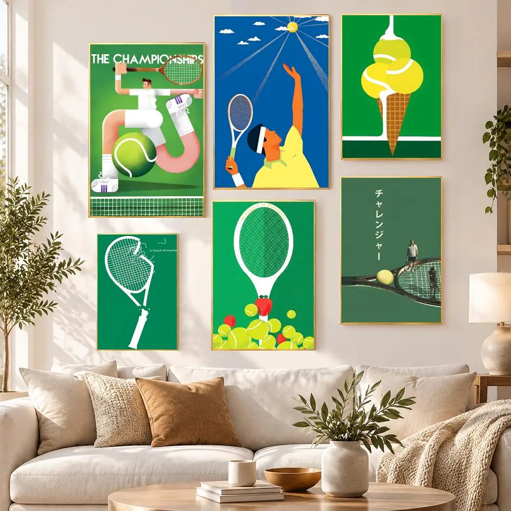 Art Style Tennis Racquets and Balls Poster HD Waterproof PP Self Adhesive Aesthetic Bedroom Dorm Gaming Room Home Decor Gift