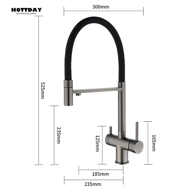 Robinet de cuisine blanc brossé, poignée unique, sortie de purification d'eau extractible, 2 fonctions, robinet rotatif d'eau chaude et froide