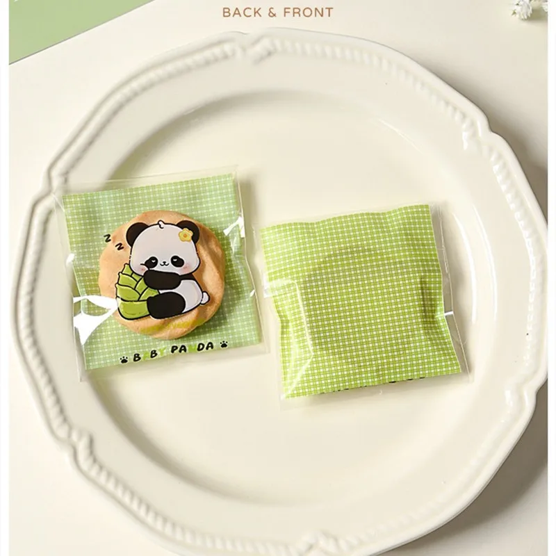 100pcs/lot 2 Sizes Cute Panda Transparent Plastic Self Adhesive Bag Cookie Biscuits Bag Wedding Candy Gift Packaging Bags