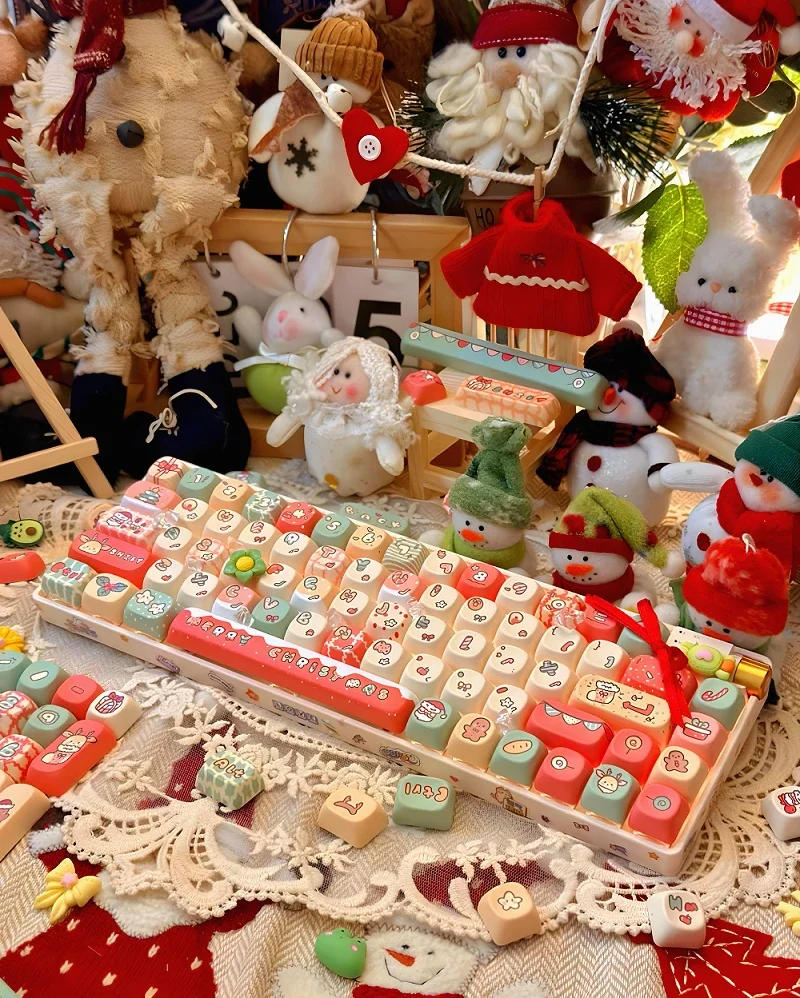 Christmas Theme Keycaps Customized Kit Mechanical Keyboard Keycaps Girly MOA Keycaps for HI75 98 99 104F87